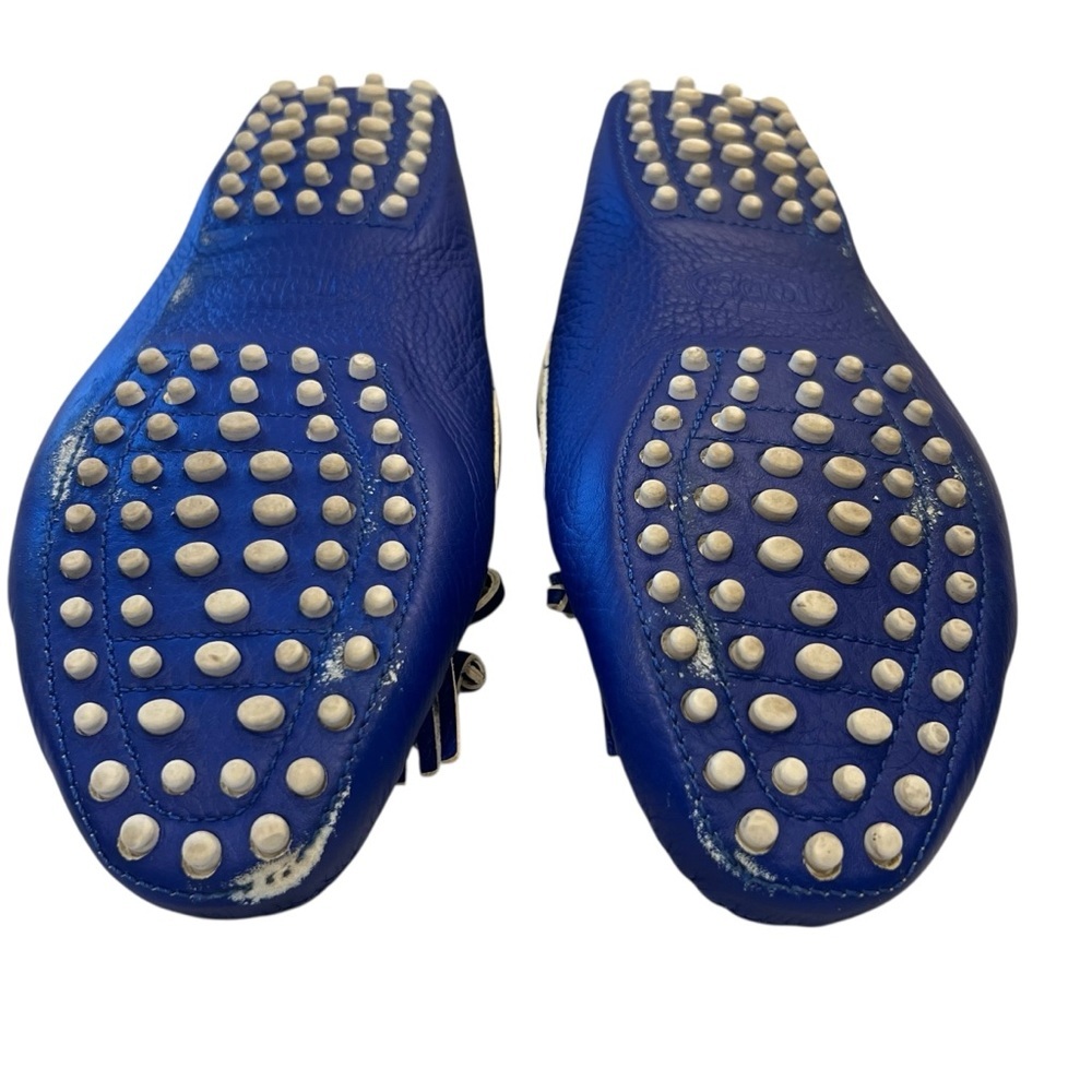 TOD'S Bubble Gommino Loafer Moccasin Italian Leather Fringe Blue Women's Size 39 - Picture 12 of 17